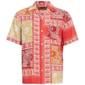 ALLSAINTS Red Patchwork Print Short-Sleeve Men's Shirt